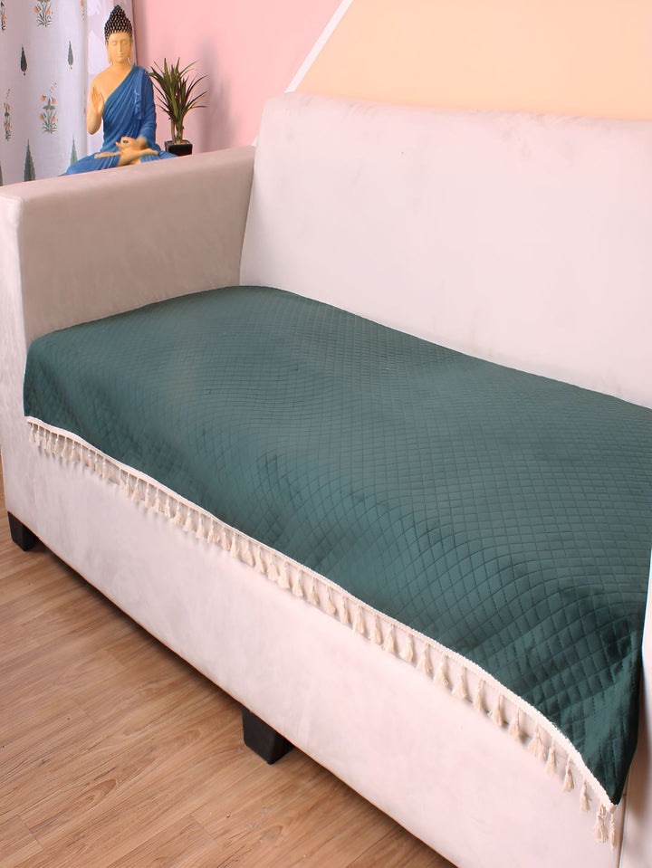 STITCHNEST Green & Beige Self Design 3 Seater Sofa Cover