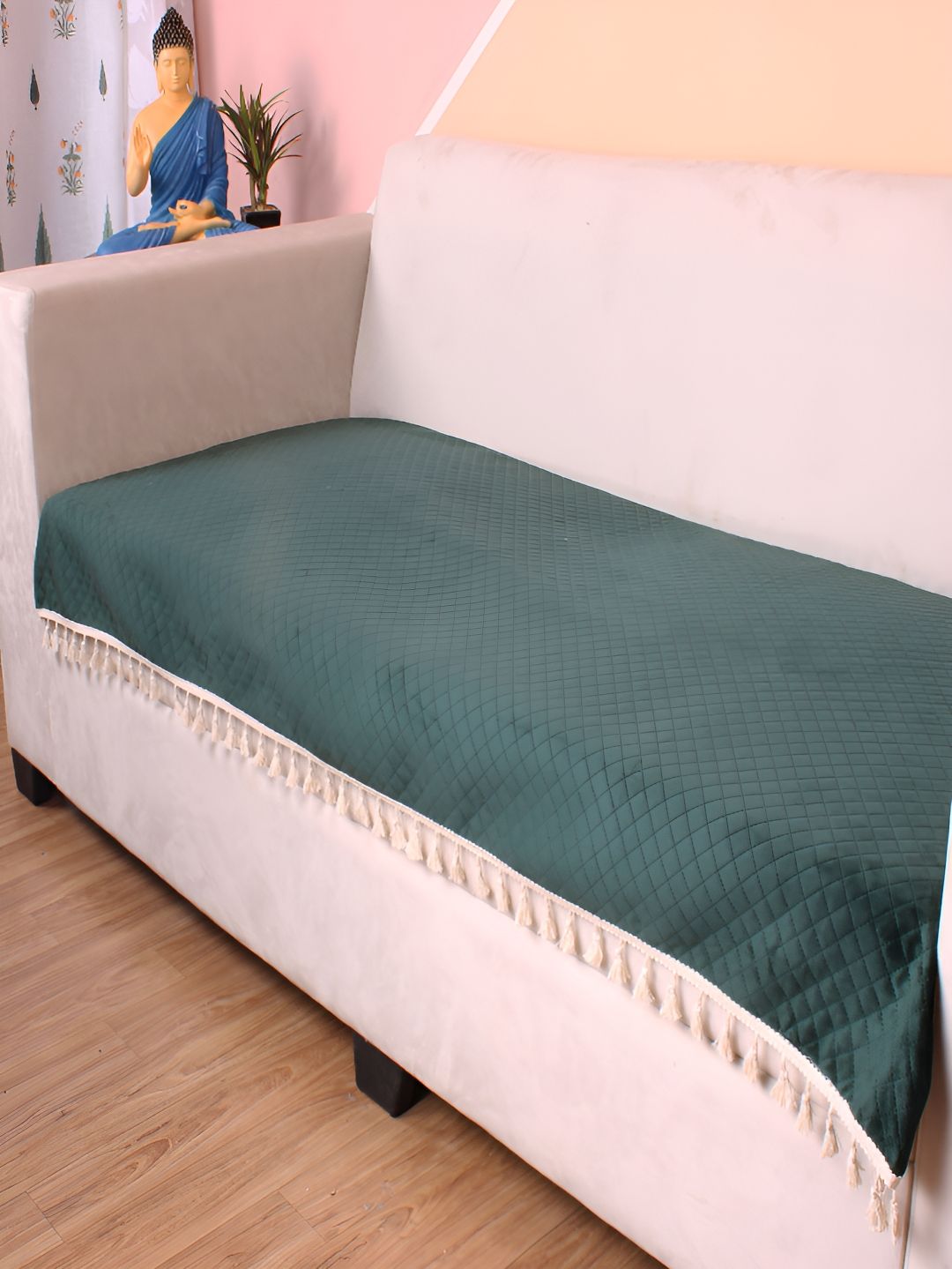 STITCHNEST Green & Beige Self Design 3 Seater Sofa Cover