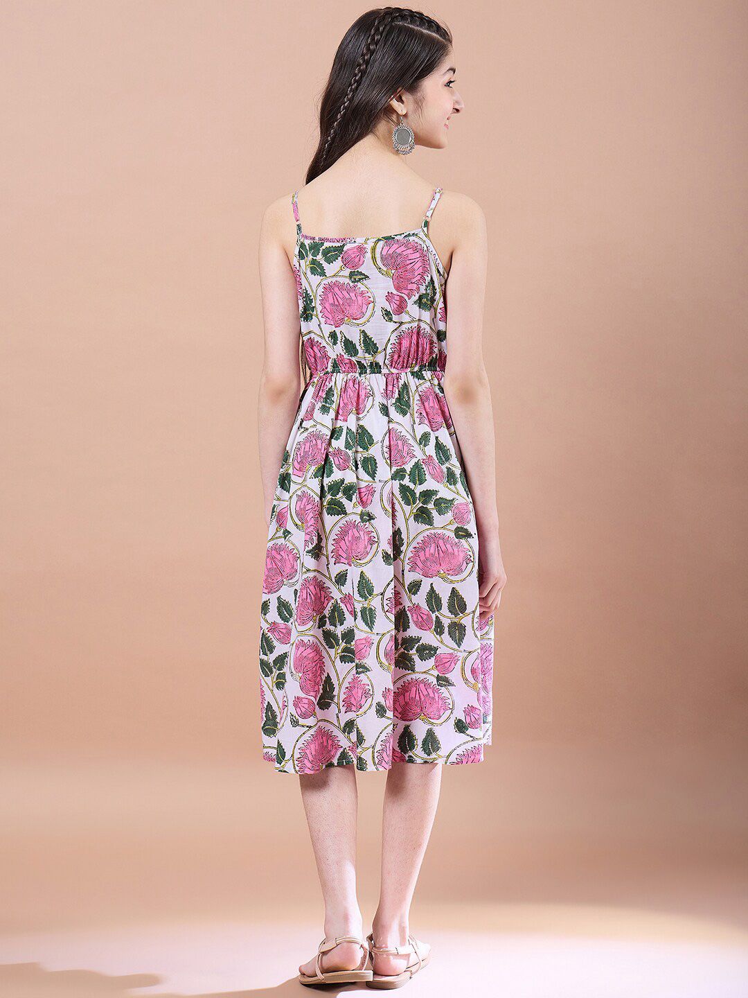 pspeaches Girls Floral Print Square Neck Empire Cotton Midi Dress