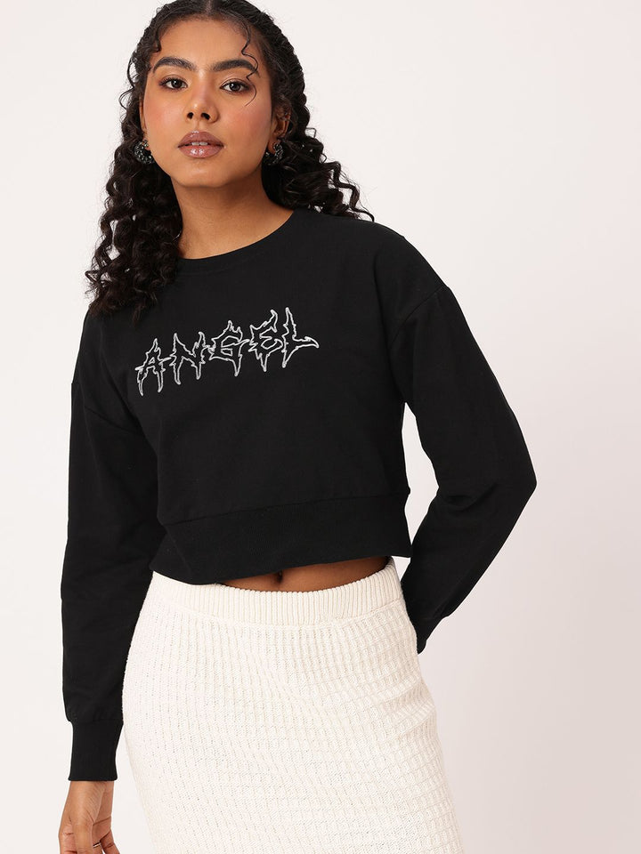 DressBerry Printed Cotton Terry Boxy Fit Crop Sweatshirt