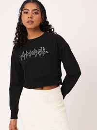 DressBerry Printed Cotton Terry Boxy Fit Crop Sweatshirt