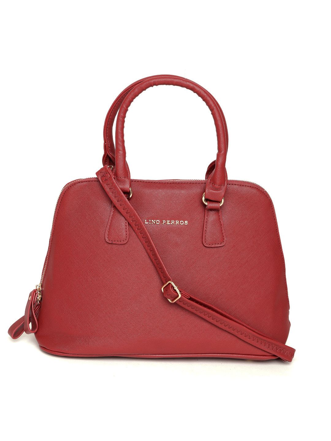 Lino Perros Red Solid Handheld Bag with Detachable Sling Strap