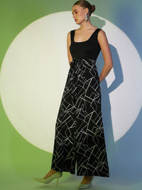 Jumpsuit Asas Leher Scoop Bercetak Berrylush Abstrak