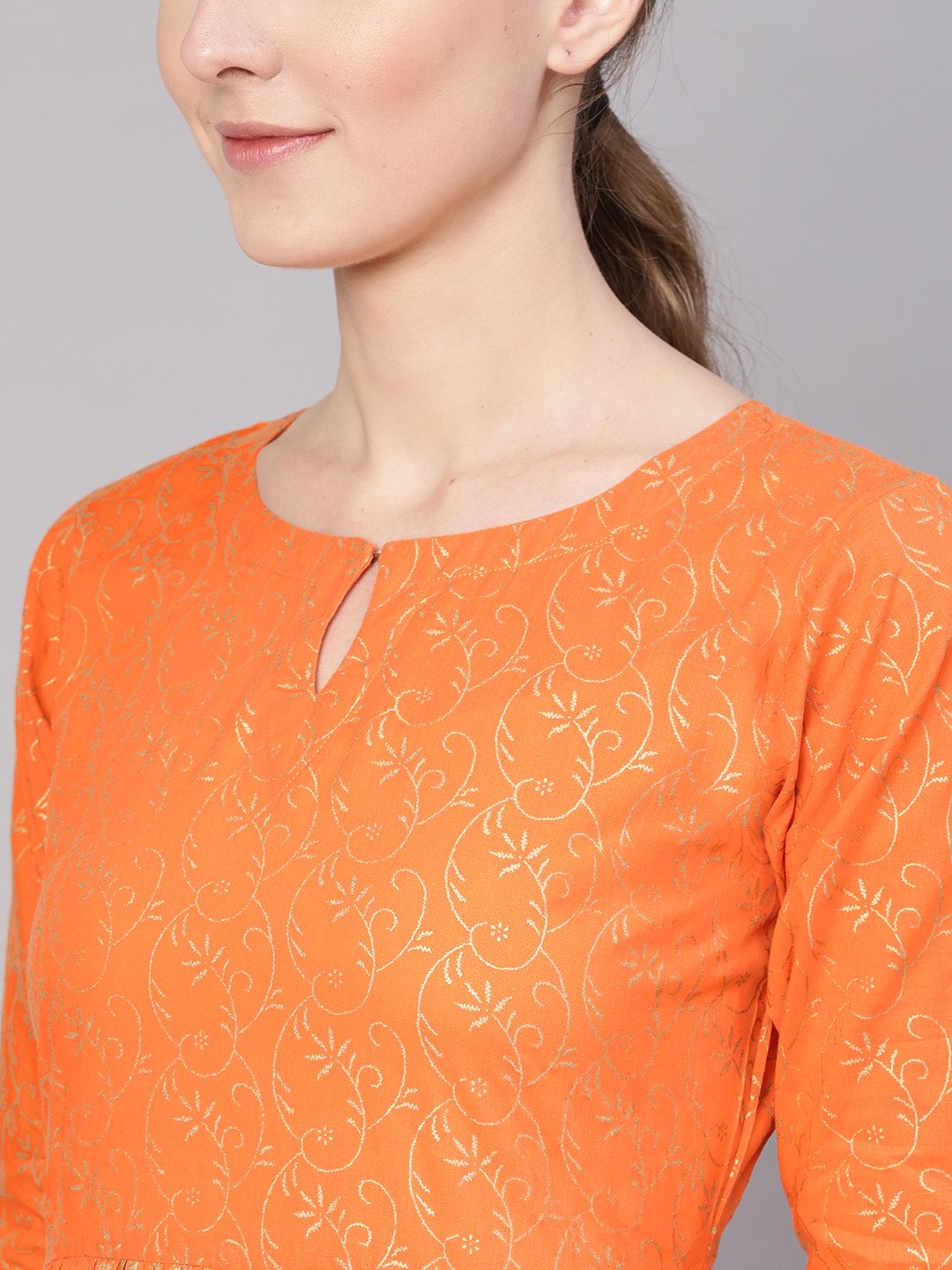 Gerua By Libas Women Orange  Golden Block Print Maxi Dress