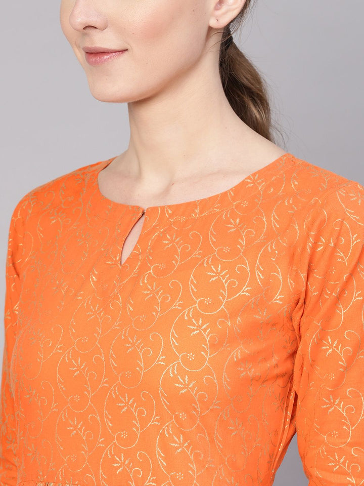 Gerua By Libas Women Orange  Golden Block Print Maxi Dress