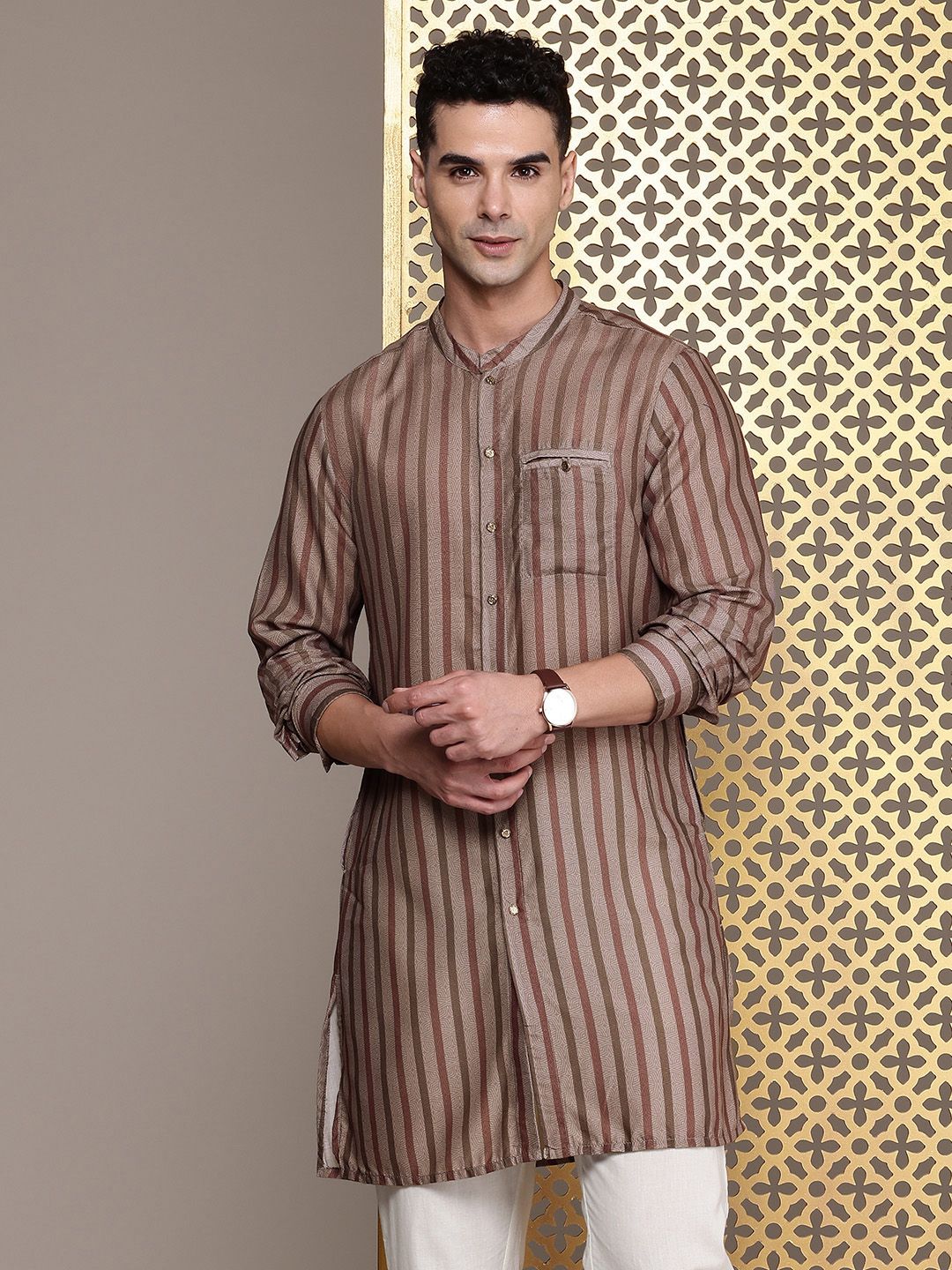 House of Pataudi Ethnic Motifs Printed & Striped Rozana Kurta