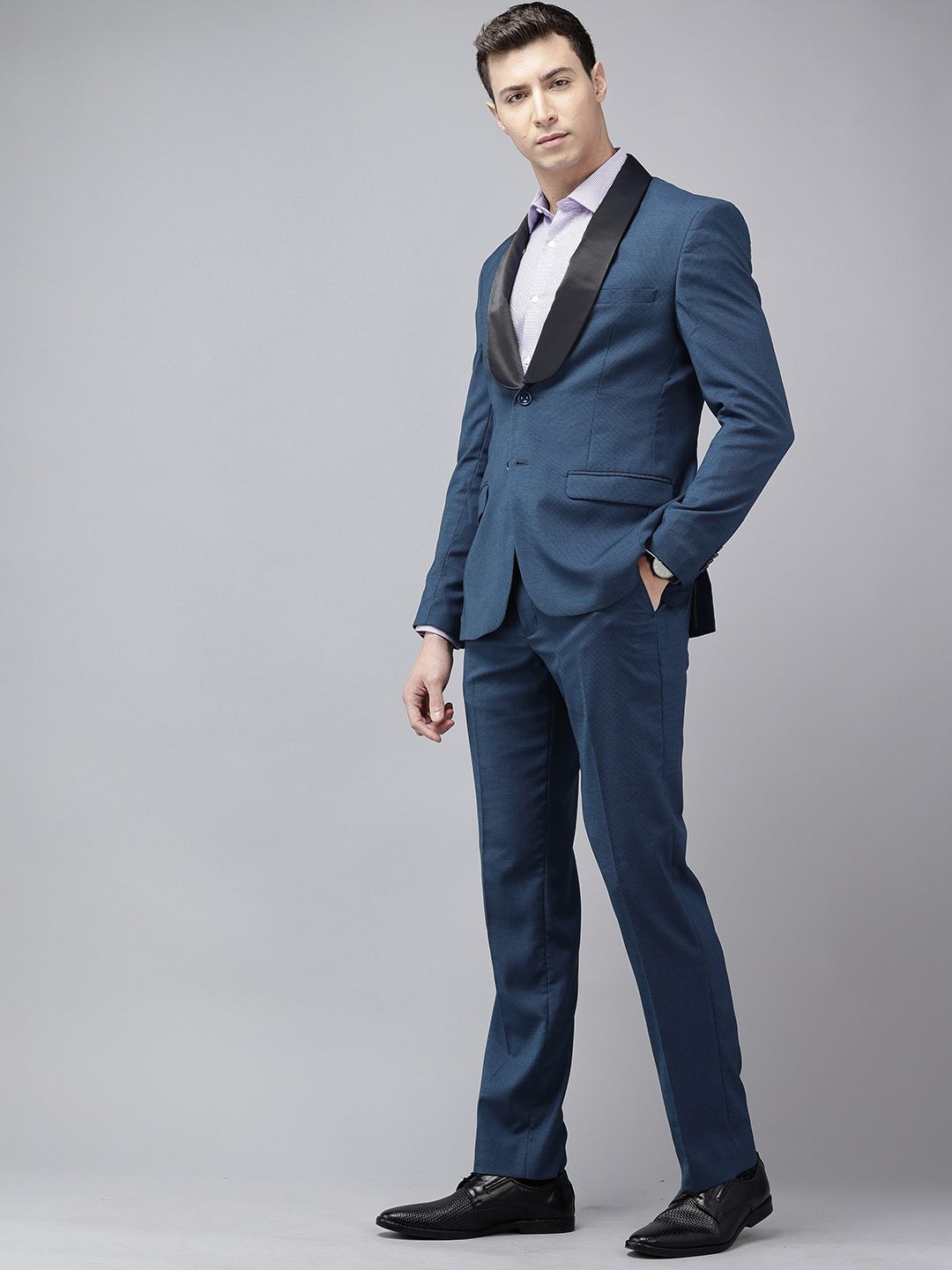 Park Avenue Super Slim Fit Shawl Collar Self-Design Single-Breasted Two-Piece Party Suit