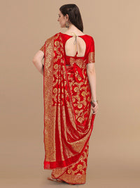 KALINI Red & Golden Floral Zari Silk Blend Banarasi Saree