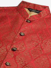 SOJANYA Men Orange Ethnic Motifs Kurta with Churidar & Nehru Jacket