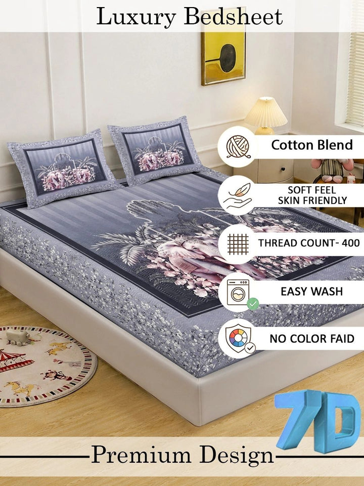 Moda Rapido X KLOTTHE Grey & Pink 400 TC King Bedsheet with 2 Pillow Covers