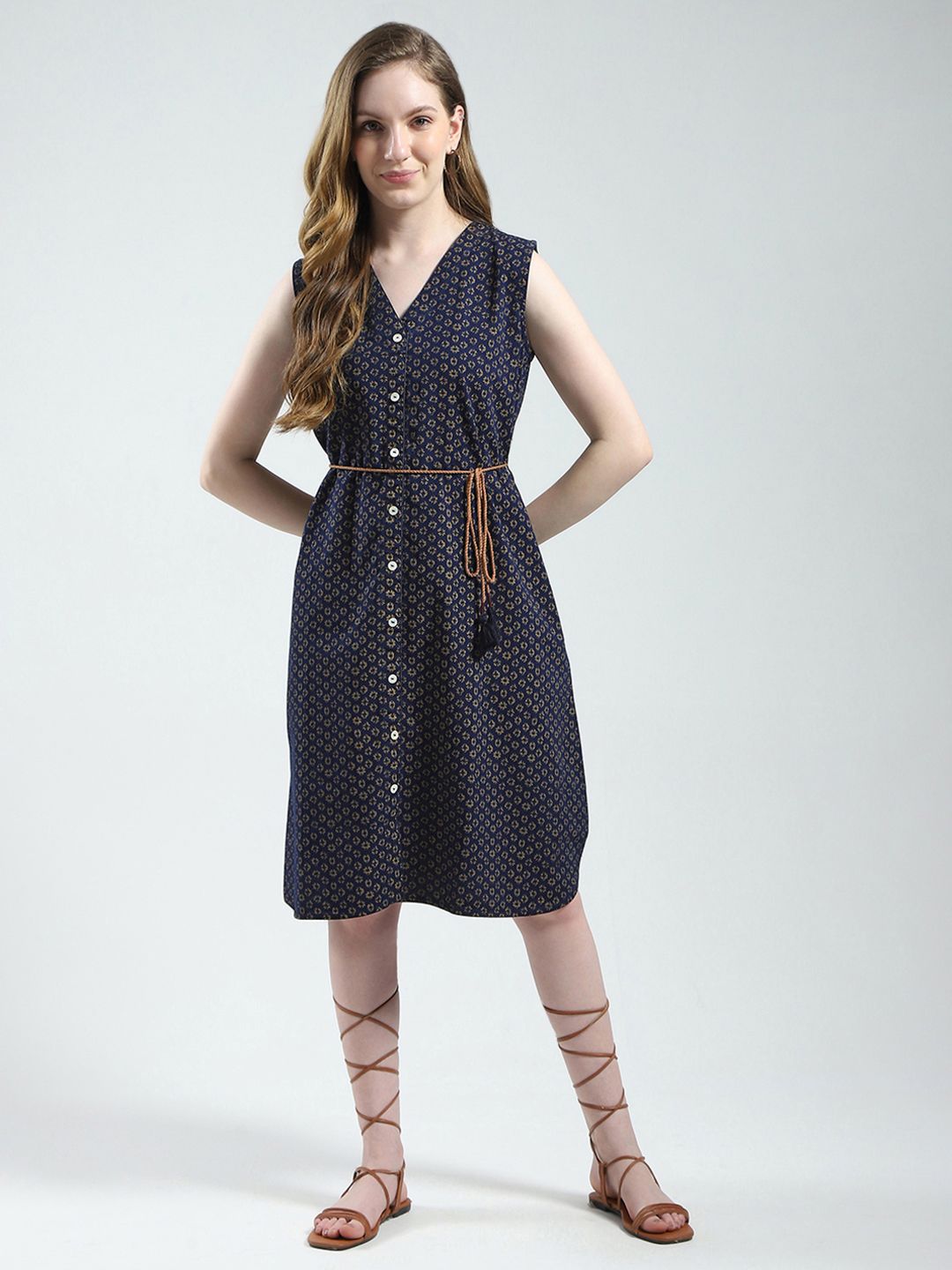 Monte Carlo Floral Print Pure Cotton Sleeveless Shirt Dress