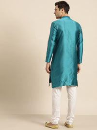 SOJANYA Lelaki Turquoise Blue Woven Design Kurta Lurus