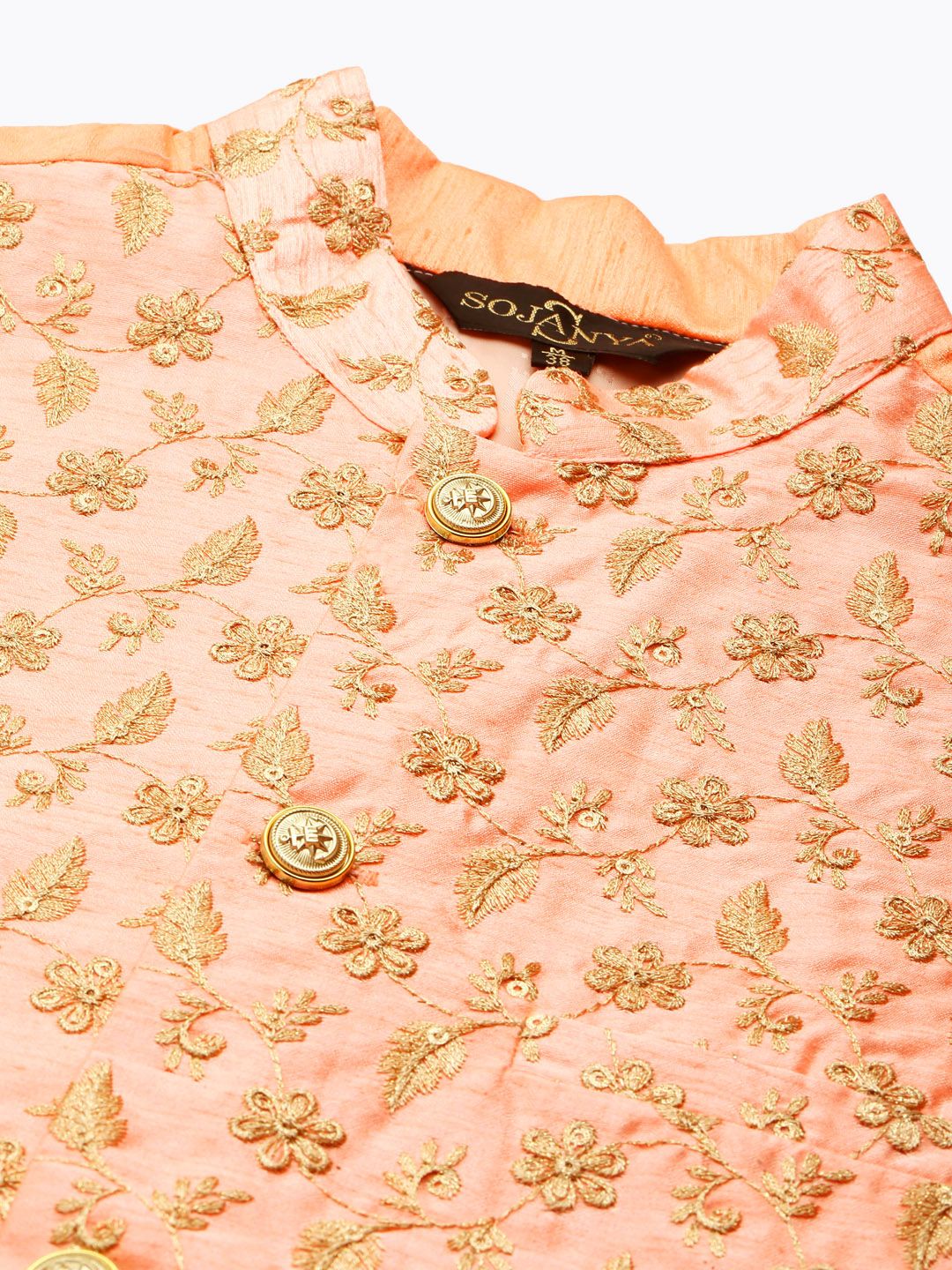 SOJANYA Men Cream-Coloured Kurta with Churidar & Nehru Jacket