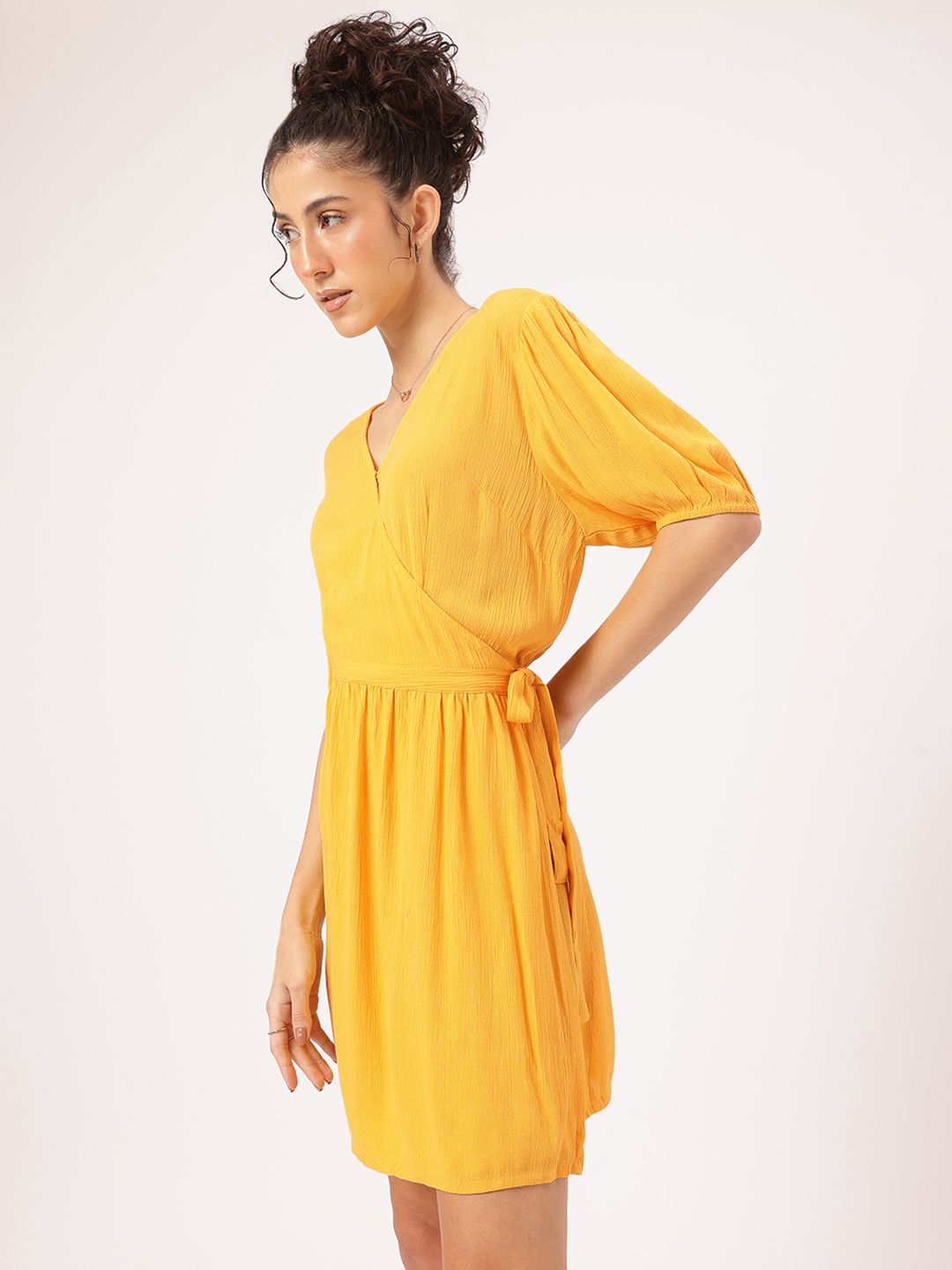 DressBerry Modern Muse Puff Sleeves Wrap Mini Dress
