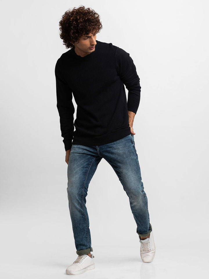 SPYKAR Pure Cotton Self Design Cable Knit Pullover Sweaters