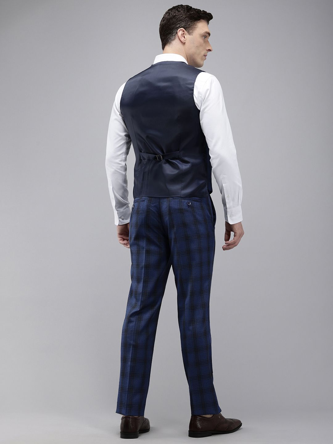 Park Avenue Super Slim Fit Checked Single Breasted 3-Piece Formal Suit