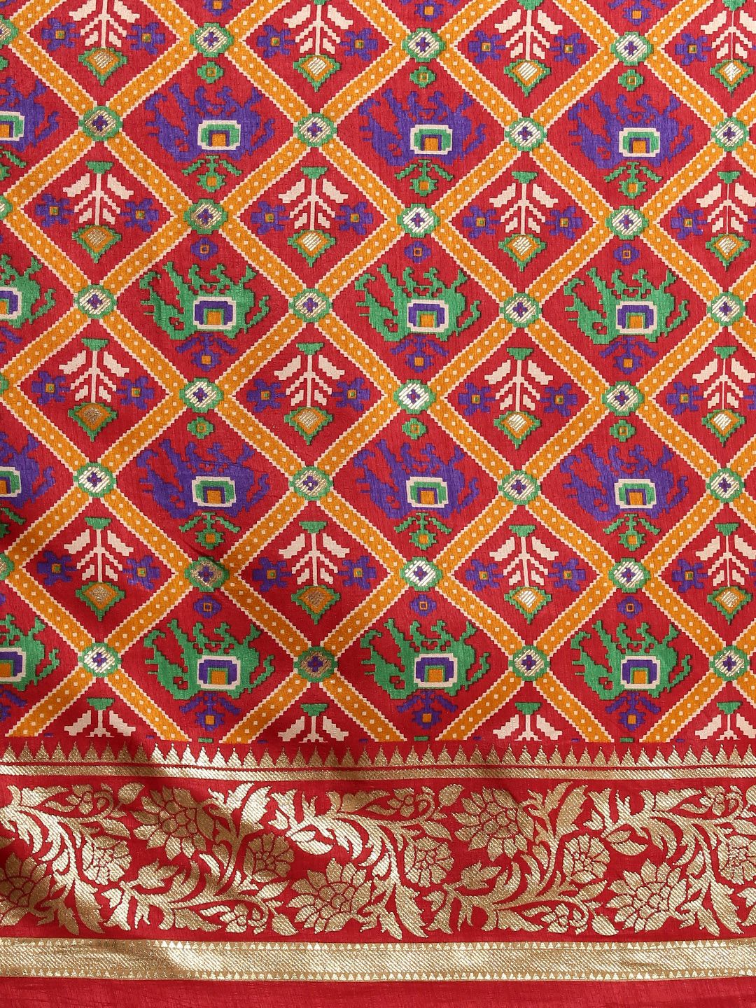 Saree mall Red & Golden Silk Blend Printed Patola Saree