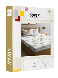 KLOTTHE Off White Floral Polycotton 300 TC Dilengkapi Cadar King Halus dengan 2 Sarung Bantal-98 x 87 inci