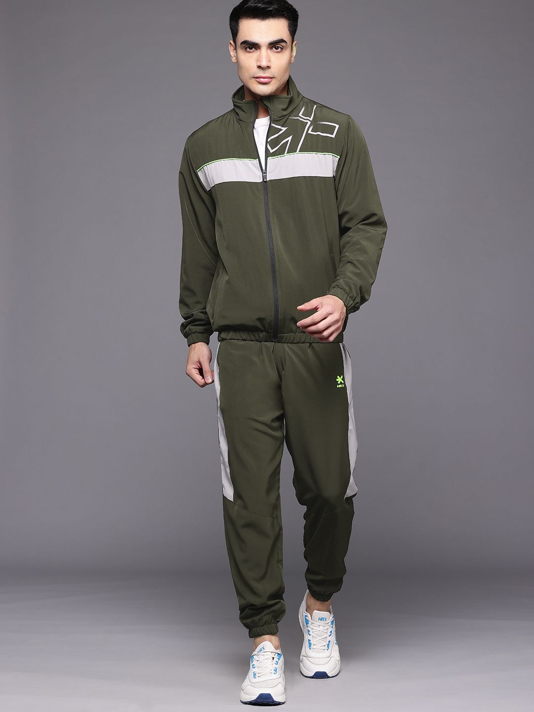 HRX by Hrithik Roshan Brand Logo Printed Rapid-Dry Running Zip-Up Tracksuit
