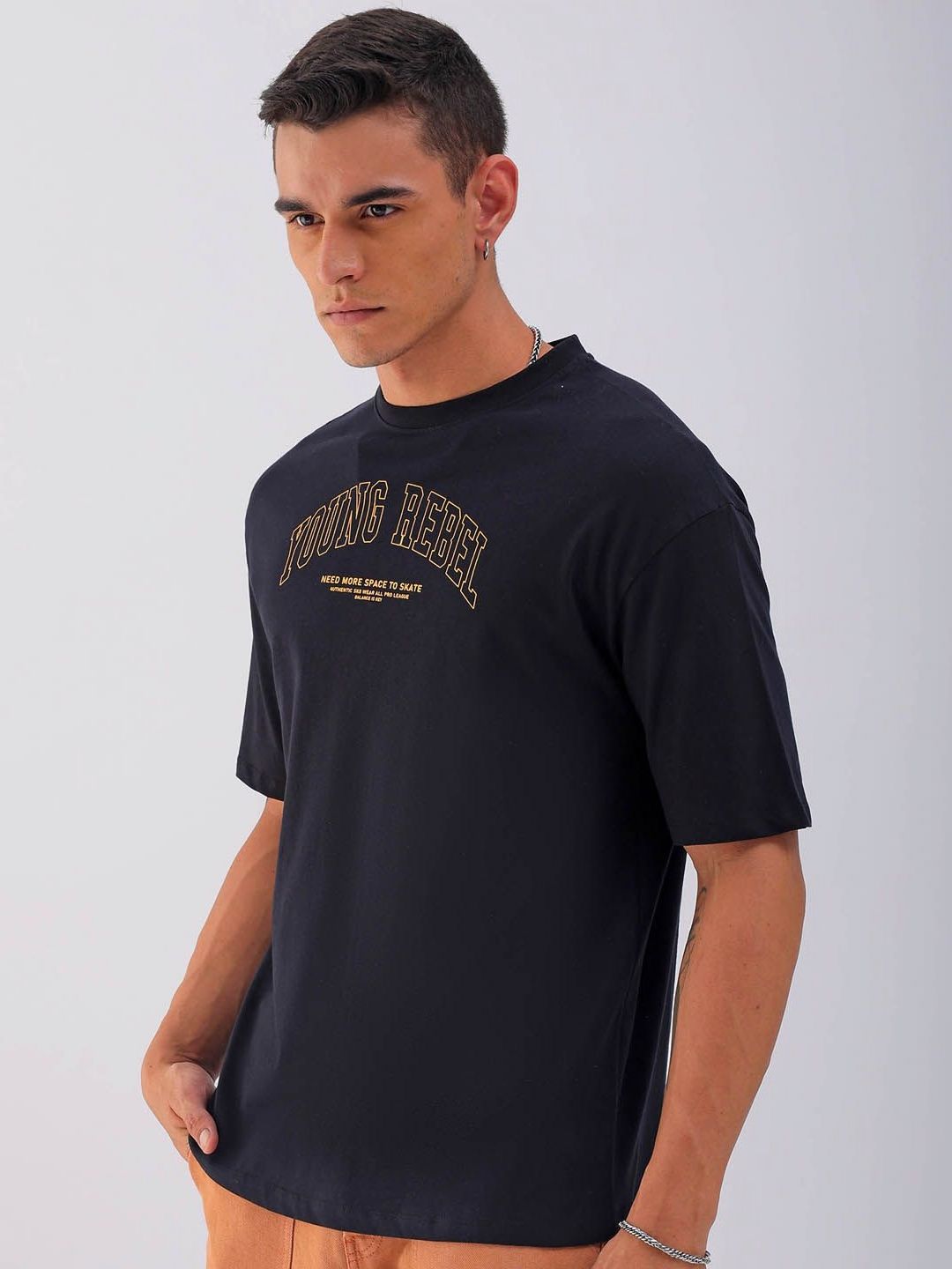 The Indian Garage Co Men Back Printed Boxy Oversized Round Neck T-shirt