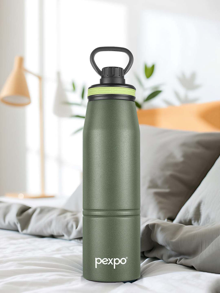 Pexpo Altros Green Double wall Thermosteel Hot and Cold Flask Water Bottle 740ml