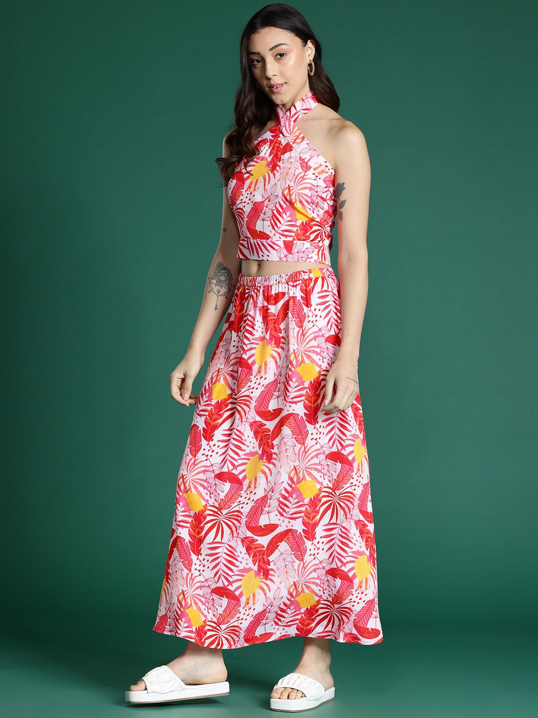 Dressberry Printed Backless Top with Skirt Co-ords