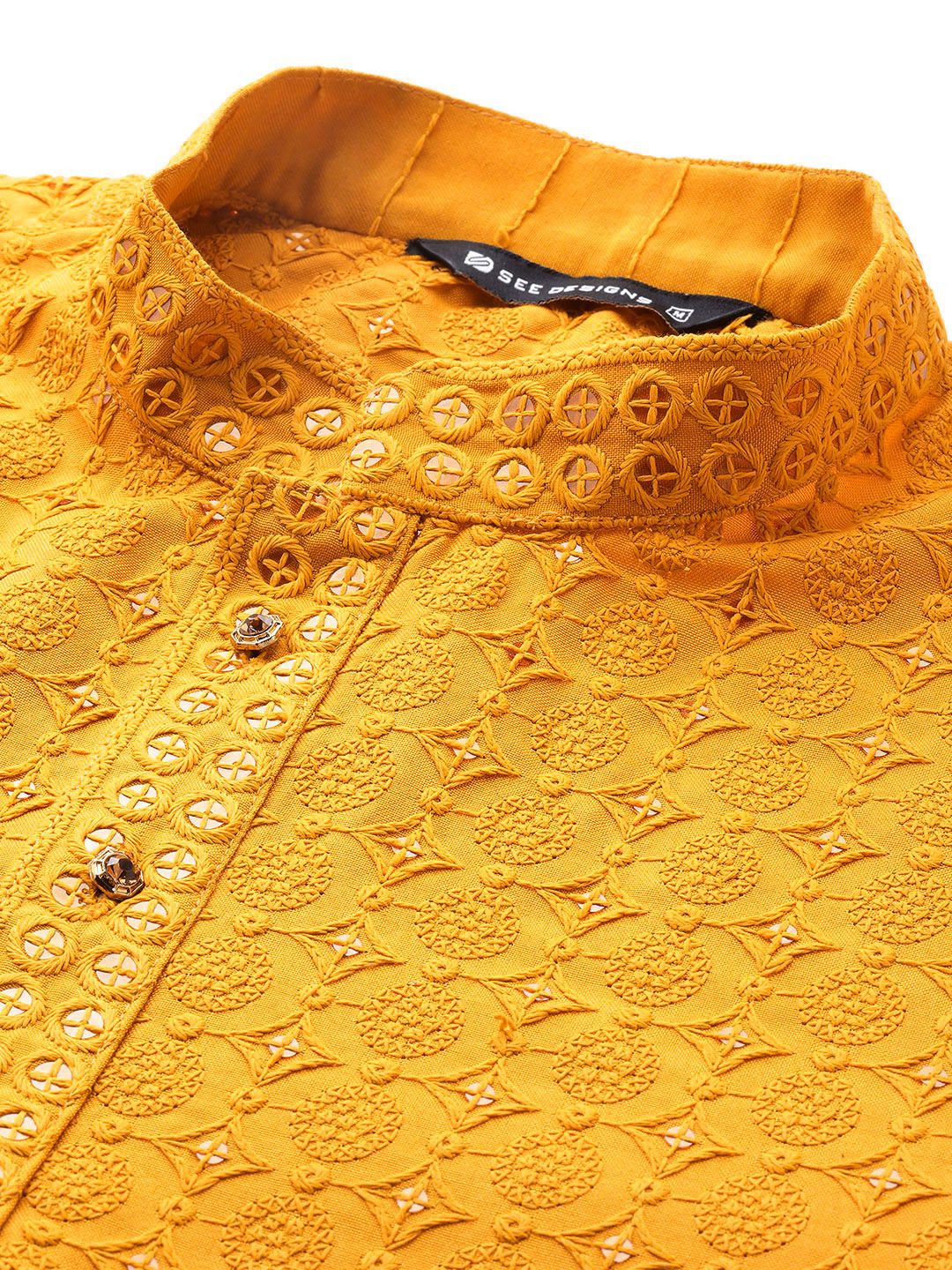 See Designs Embroidered Sequinned Kurta with Pyjamas