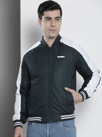 The Indian Garage Co Men Navy Blue White Striped Bomber Jacket