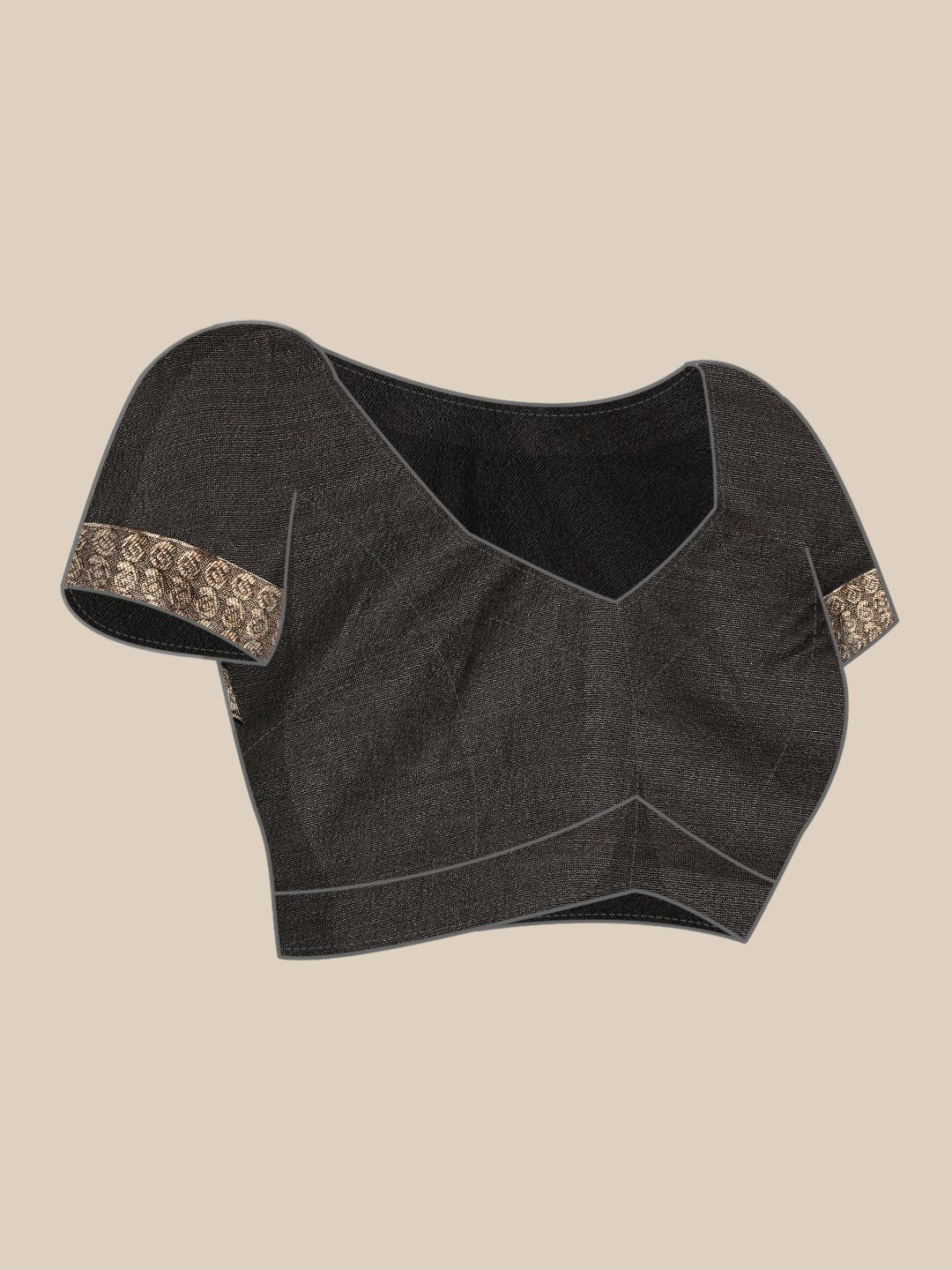 Saree mall Charcoal & Gold-Toned Paisley Linen Blend Sarees