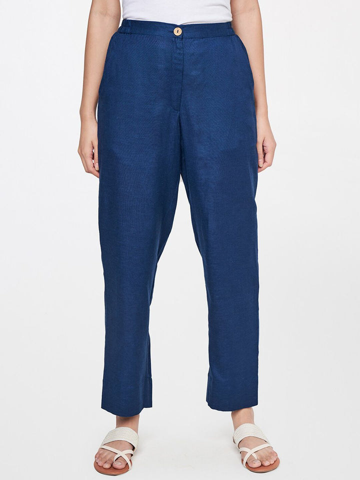 Global Desi Women Blue Straight Fit Trousers
