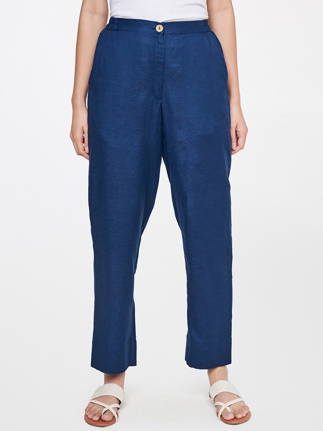 Global Desi Women Blue Straight Fit Trousers