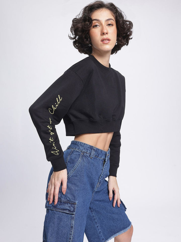 DressBerry Printed Sleeves Cropped Sweatshirt