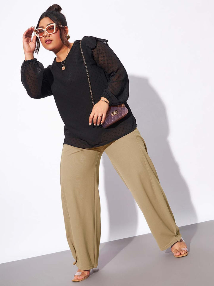 SASSAFRAS Curve Women Plus Size Straight Fit Parallel Trousers