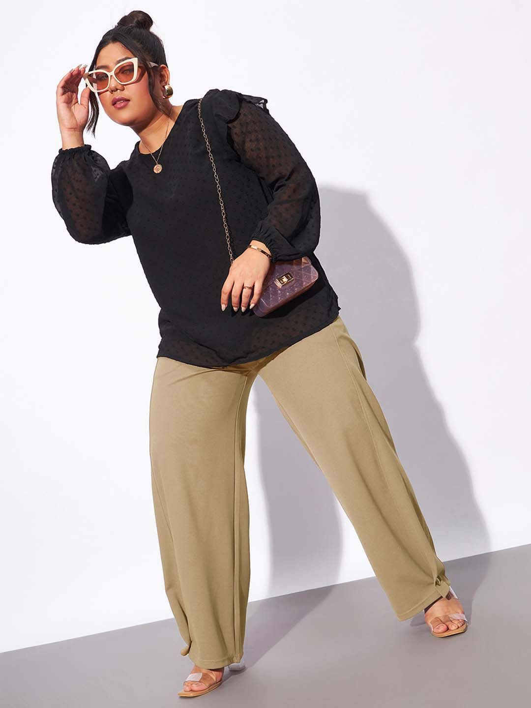 SASSAFRAS Curve Women Plus Size Straight Fit Parallel Trousers