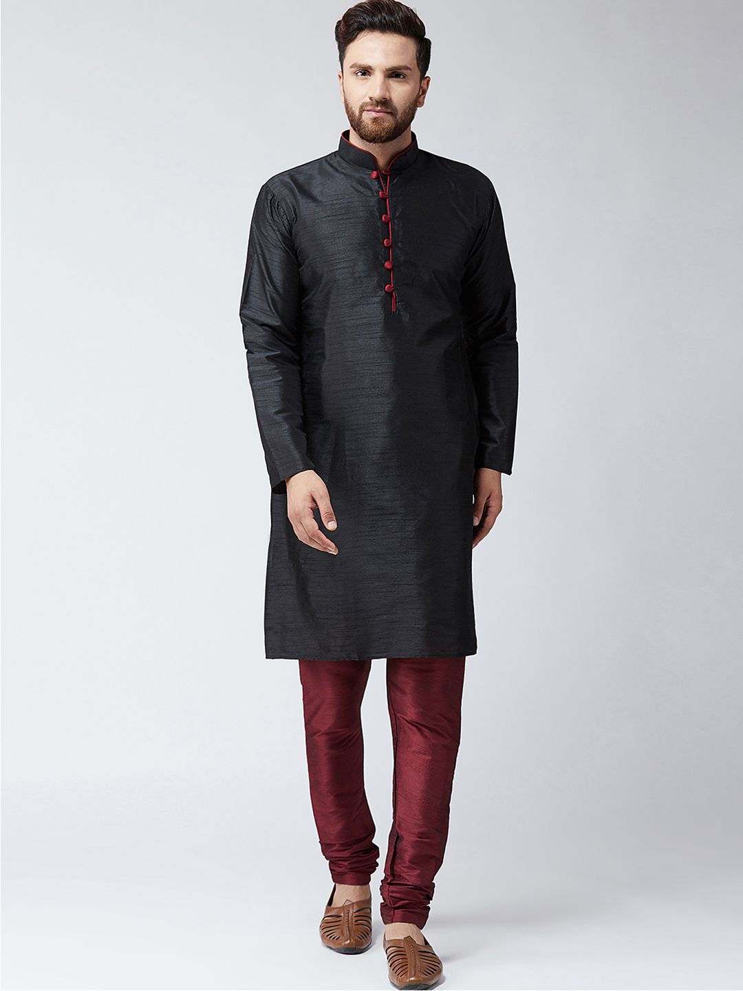 SOJANYA Lelaki Black Woven Design Straight Kurta