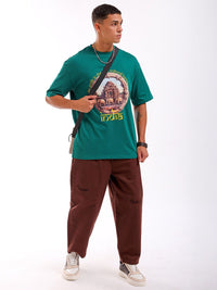 The Indian Garage Co Pure Cotton Typography Printed Boxy Oversized Round Neck T-shirt