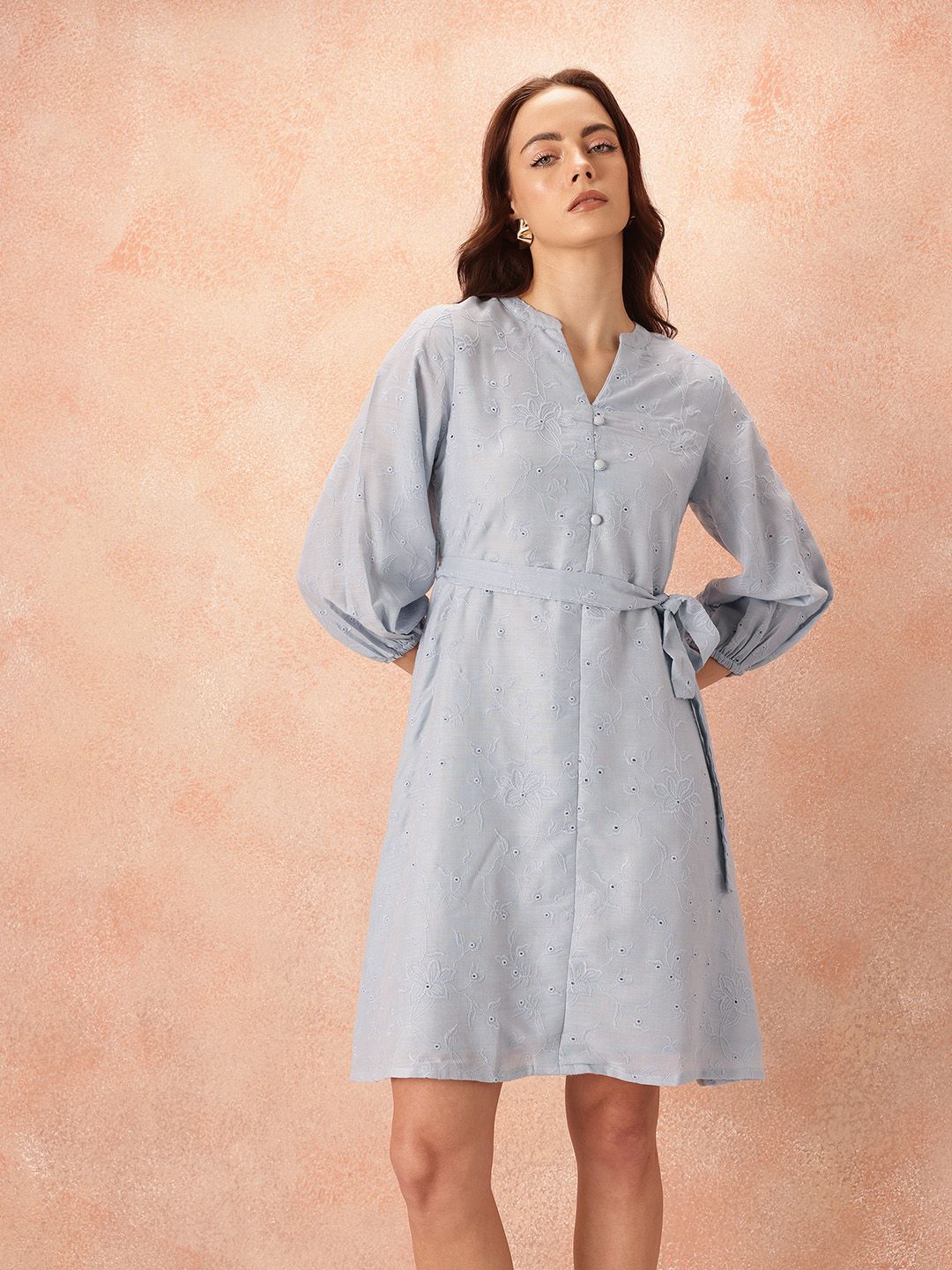 all about you Floral Embroidered A-Line Schiffli Dress