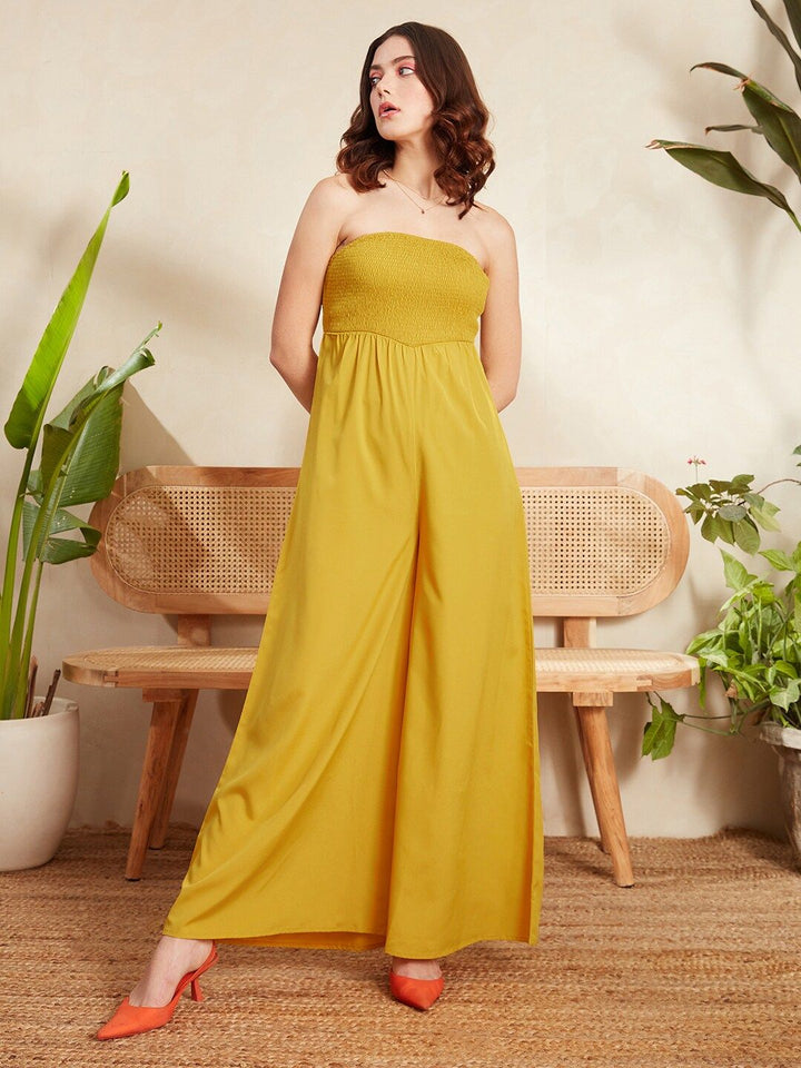 Berrylush Yellow Strapless Wide Leg Basic Jumpsuit