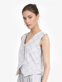 Rareism Women Floral Printed Lengan Tanpa V-Neck Wrap Top