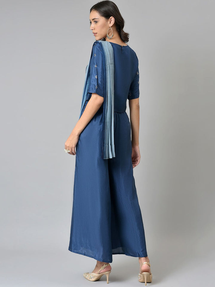 W Women Ethnic Motifs Embroidered Top with Palazzos With Attached Dupatta