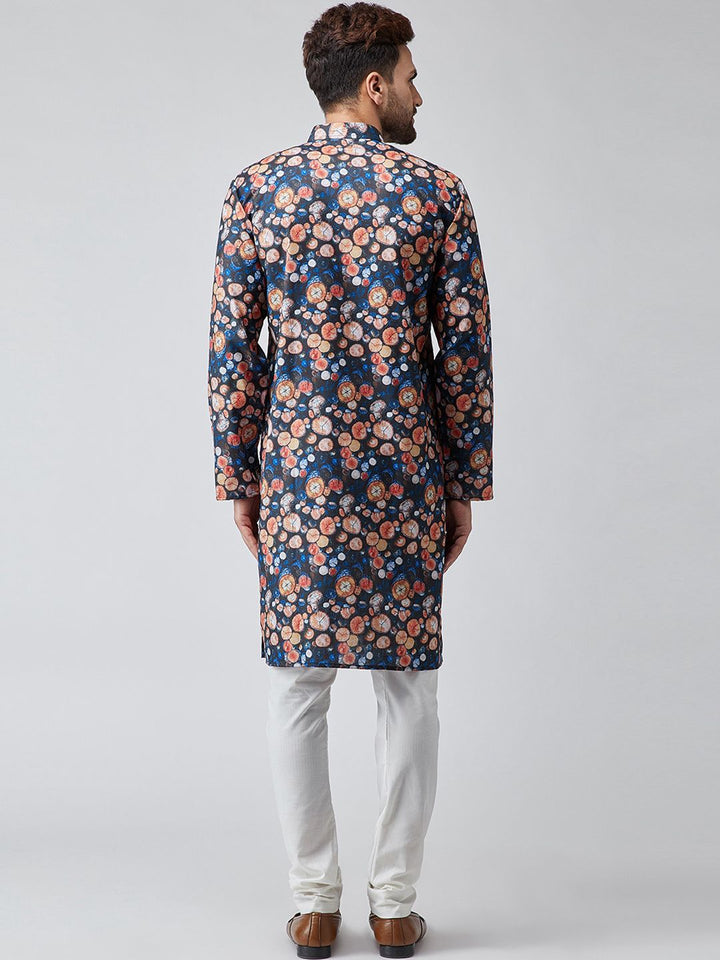 SOJANYA Kurta Lurus Bercetak Biru & Jingga Lelaki