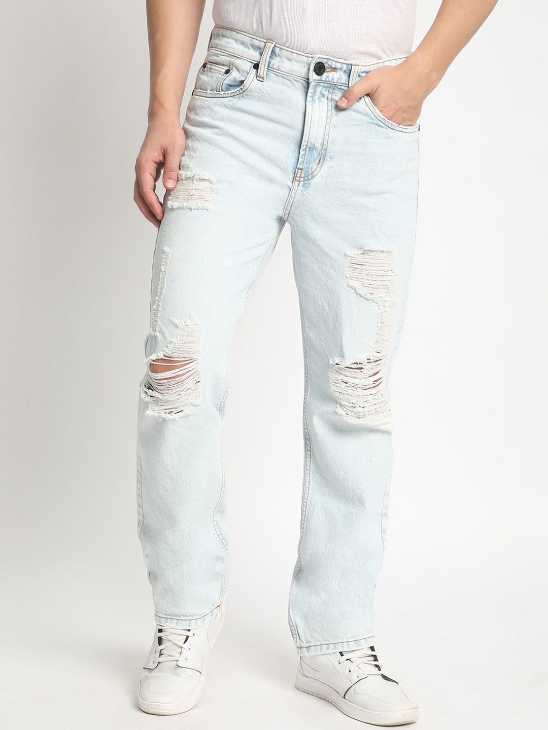 Bene Kleed Men Straight Fit Mid-Rise Highly Distressed Heavy Fade Pure Cotton Jeans