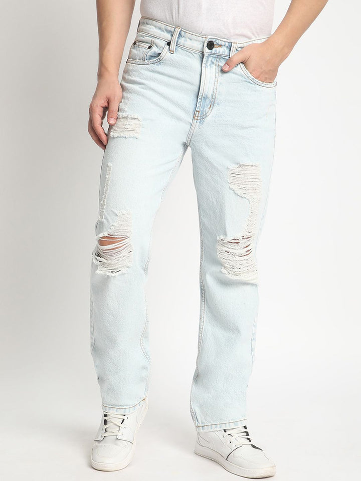 Bene Kleed Men Straight Fit Mid-Rise Highly Distressed Heavy Fade Pure Cotton Jeans