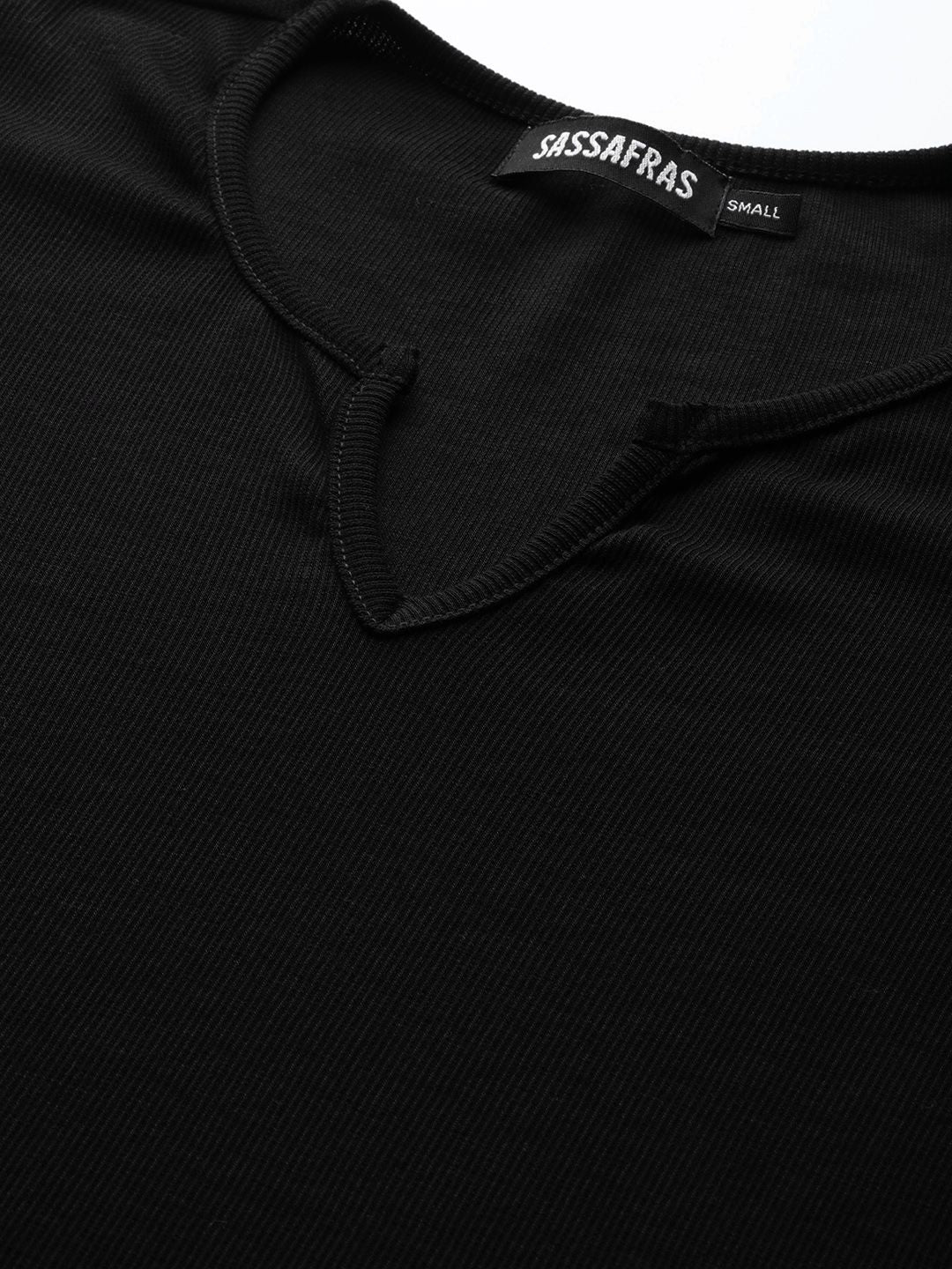 SASSAFRAS Women Black Ribbed T-shirt