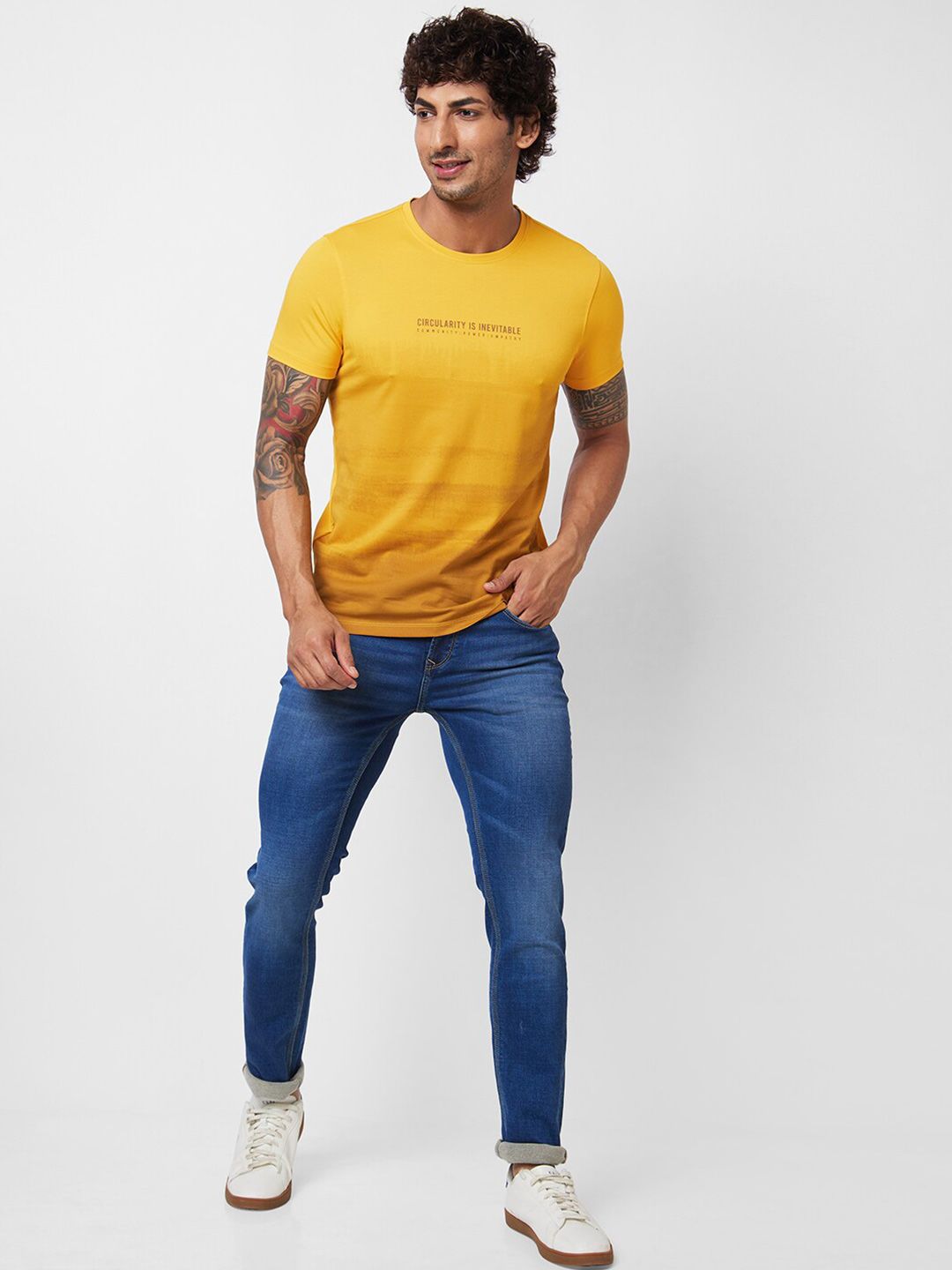 SPYKAR Typography Printed Round Neck Cotton Slim Fit Tshirt