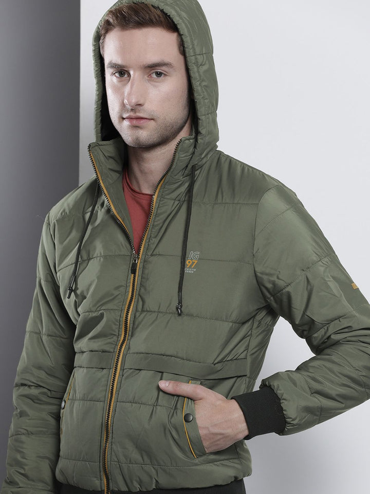The Indian Garage Co Men Slim Fit Zip-Front Hooded Puffer Jacket