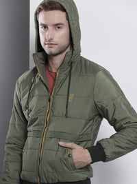 The Indian Garage Co Men Slim Fit Zip-Front Hooded Puffer Jacket