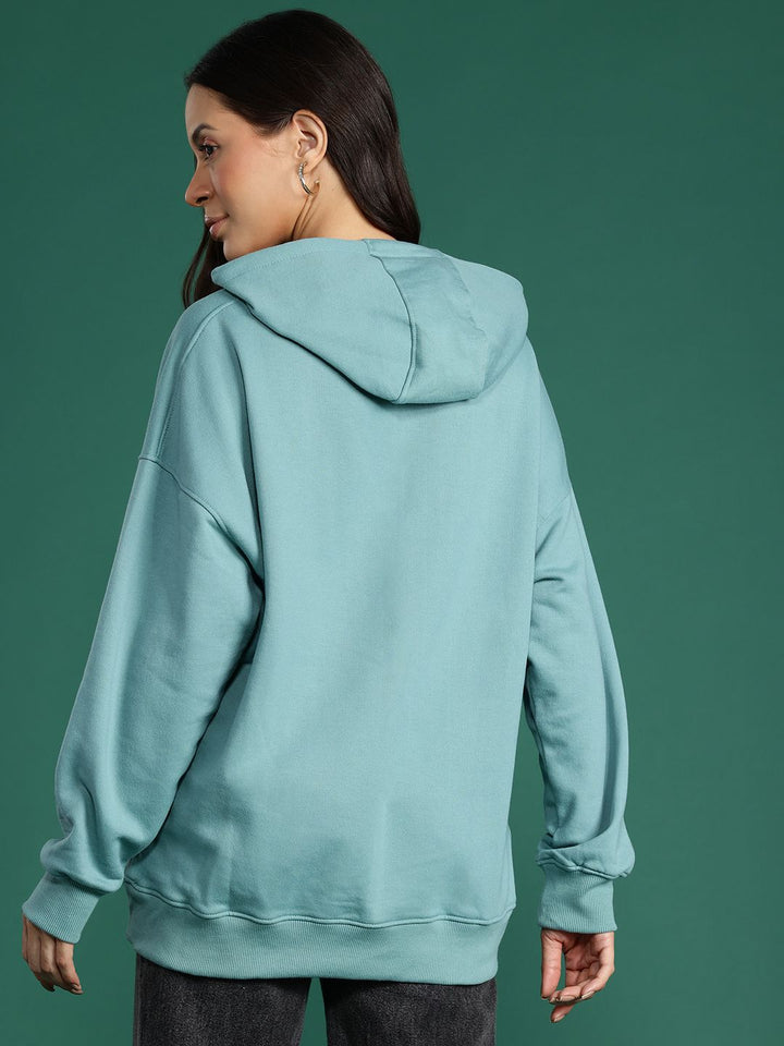 DressBerry Conversational Printed Drop-Shoulder Sleeve Hooded Sweatshirt