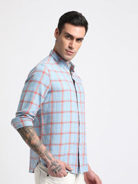 THE BEAR HOUSE Slim Fit Windowpane Checks Twill Pure Cotton Casual Shirt