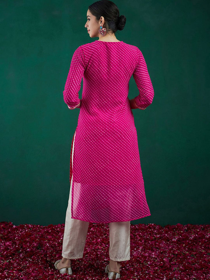 Indo Era Leheriya Printed Thread Work Straight Kurta